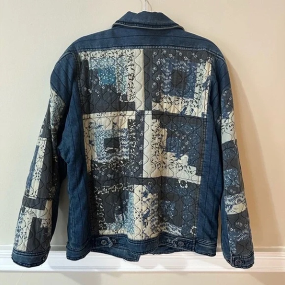 FREE PEOPLE WE THE FREE WOMENS PIECED TOGETHER DENIM JEAN PATCHWORK JACKET SMALL - Picture 4 of 5